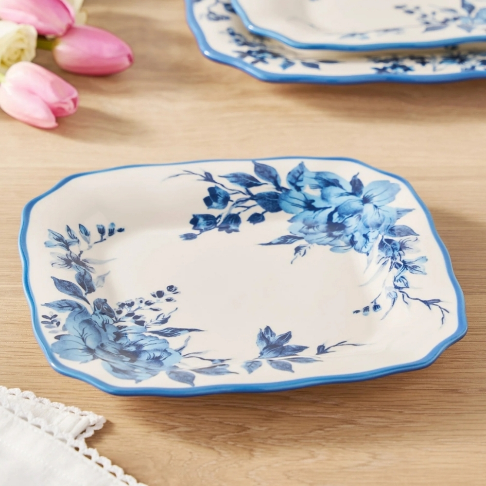 ❤️ 2025 Set Of 4 Pioneer Woman Delilah Blue Floral Square Plate